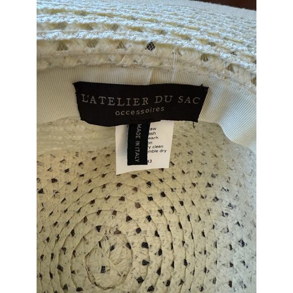 L’Atelier Du Sac Italy Floppy Paper Straws Sun Hat Bow White - Picture 3 of 4